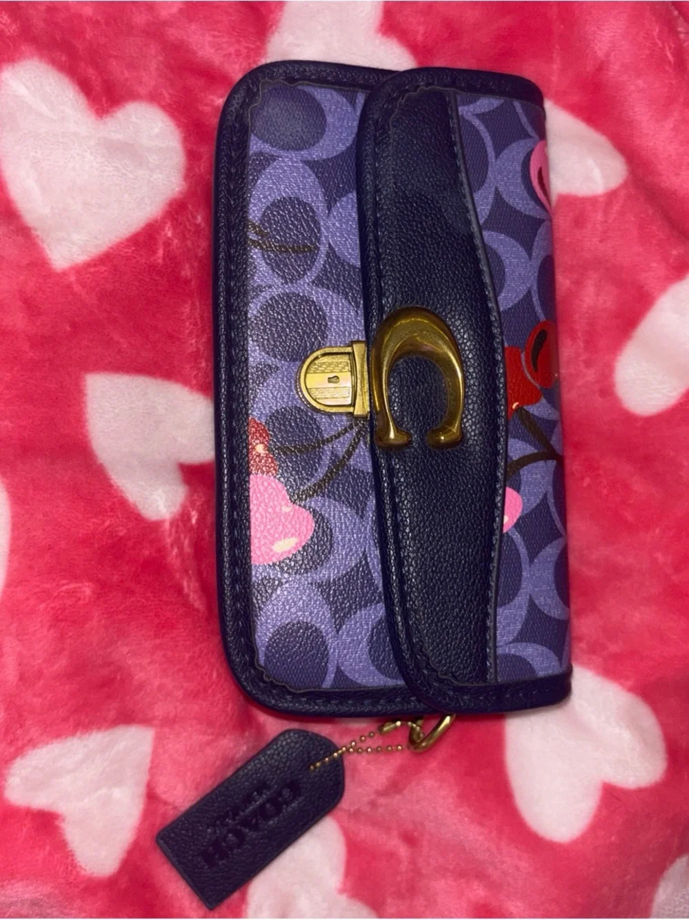 Coach Purple Floral Signature Turnlock with Gold Hardware